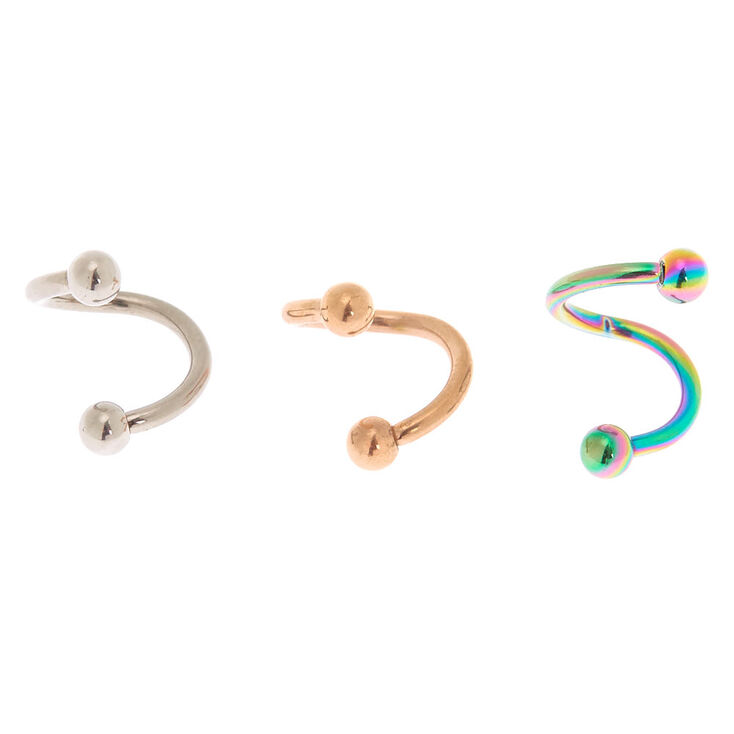 Titanium 16G Mixed Metal Tragus Earrings - 3 Pack,