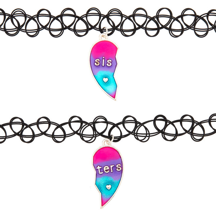 Sisters Ombre Heart Tattoo Choker Necklaces - 2 Pack,