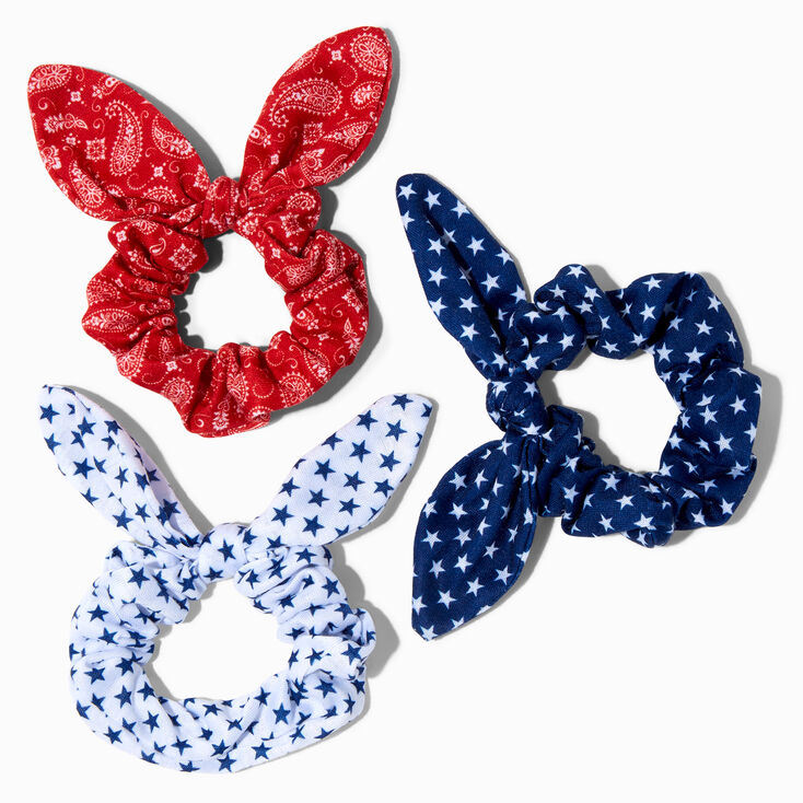 Red, White, &amp; Blue Printed Bow Hair Scrunchies,