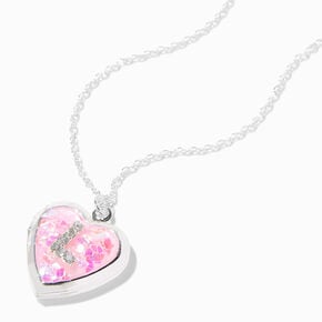 Pink Embellished Initial Glitter Heart Locket Necklace &#40;L&#41;,