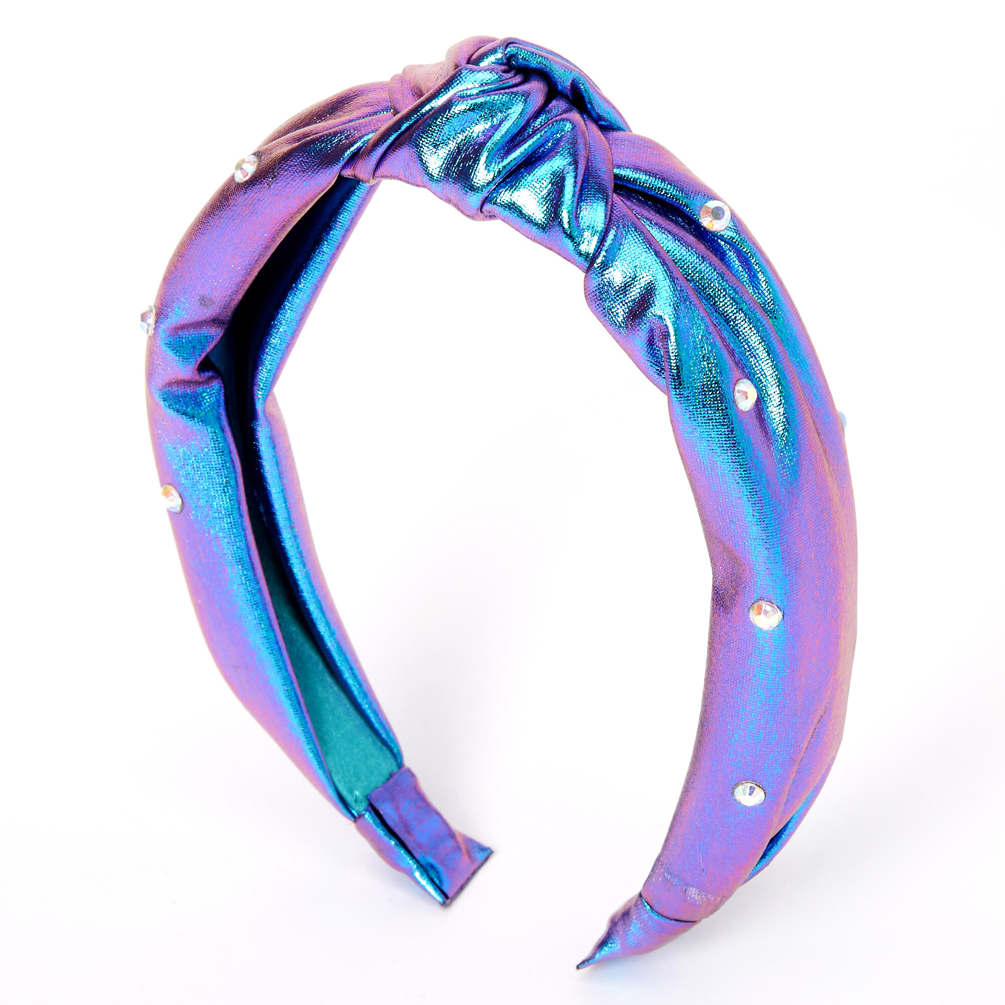 View Claires Metallic Oil Slick Mermaid Knotted Headband Purple information