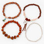 Love, Faith, YOLO Beaded Stretch Bracelets - Brown, 4 Pack,