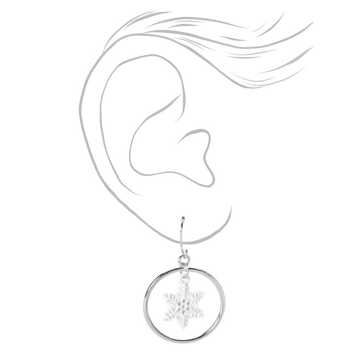 Silver 1.5&#39;&#39; Snowflake Hoop Earrings - White,