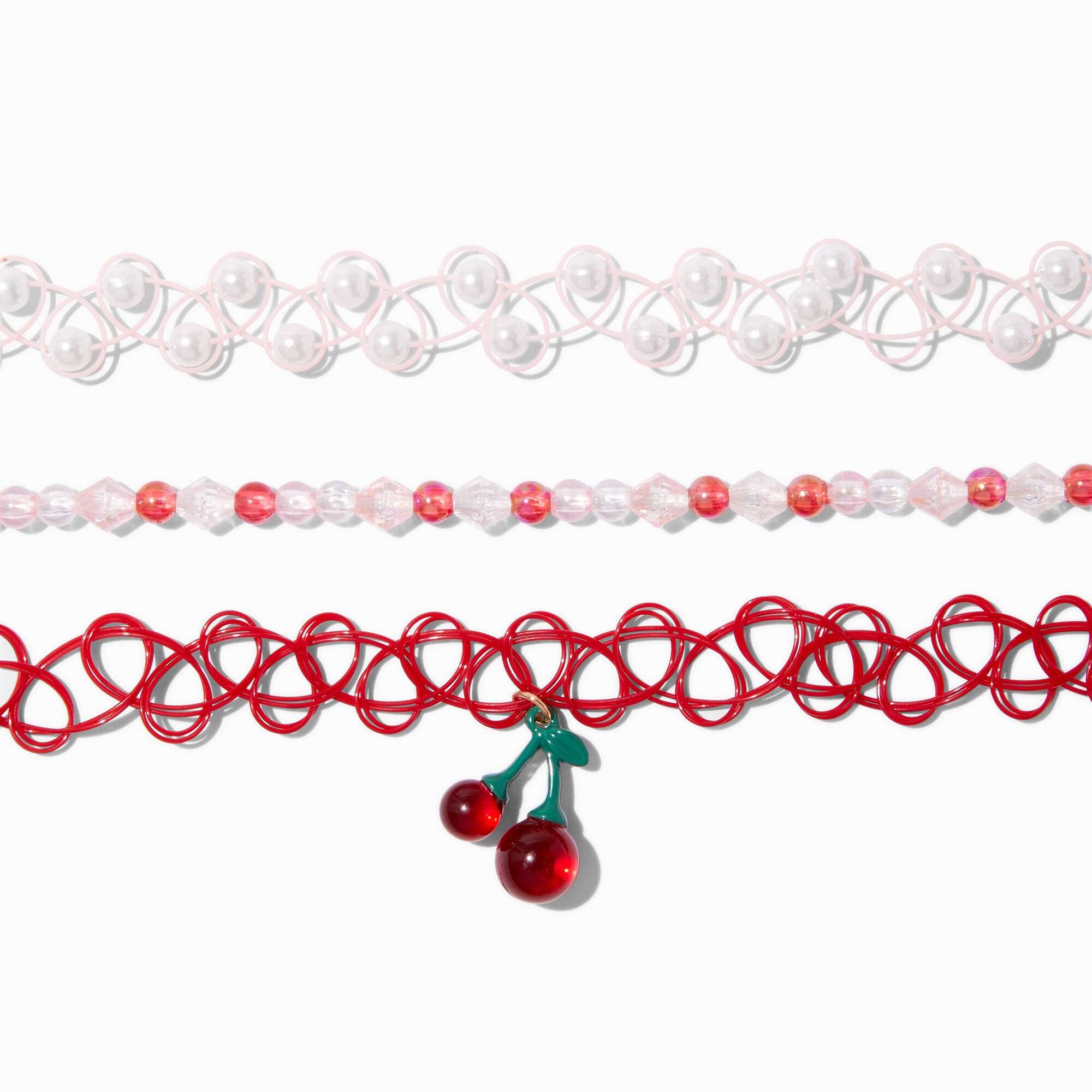 Cherry Pearl Tattoo Choker Necklaces - 3 Pack,