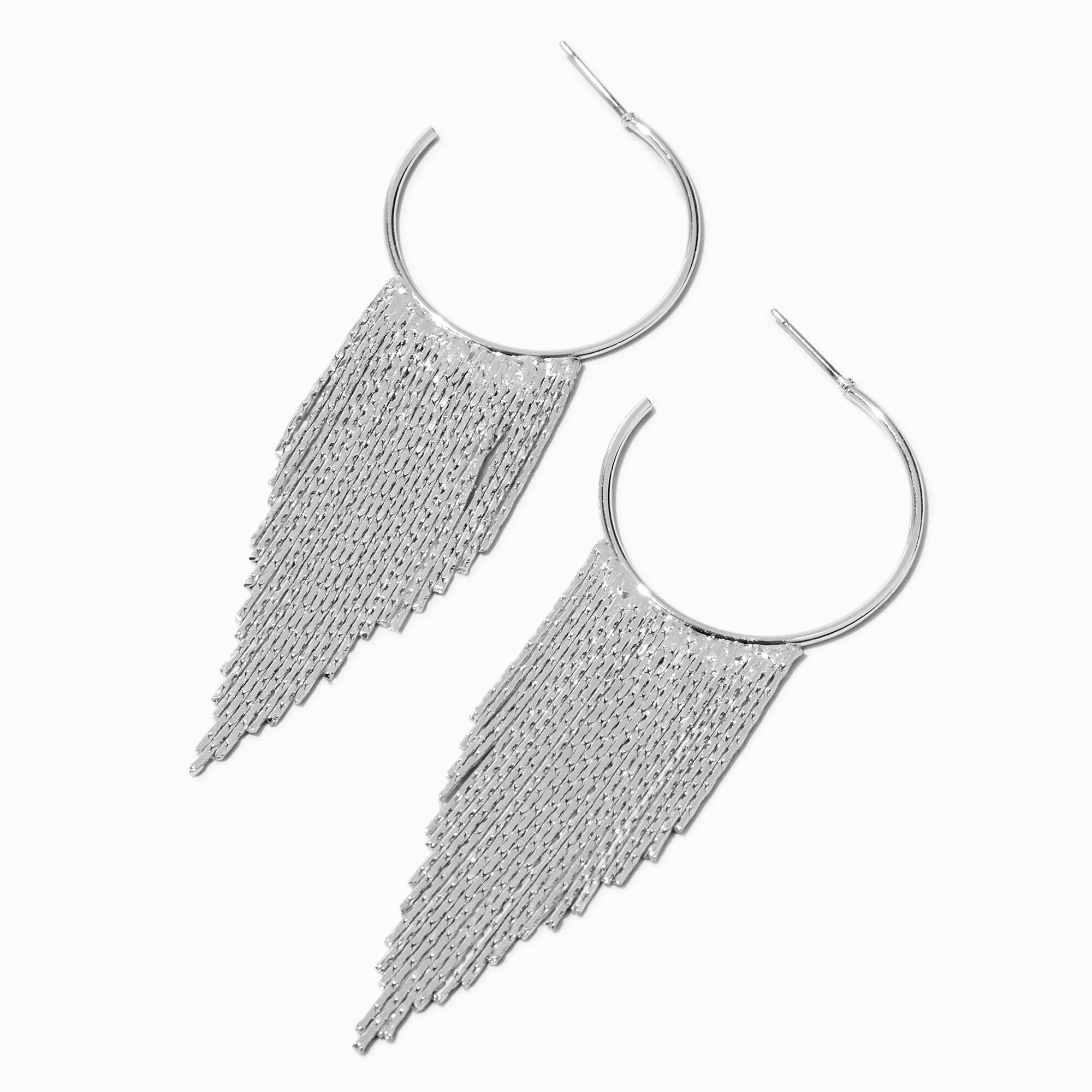 View Claires Tone Waterfall Fringe 3 Hoop Earrings Silver information