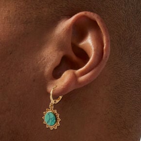 Jade Marble Gold-tone Hoop Earrings Stackables Set - 3 Pack ,