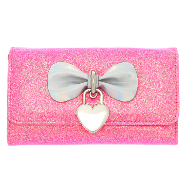 Glitter Heart Charm Wallet - Pink,
