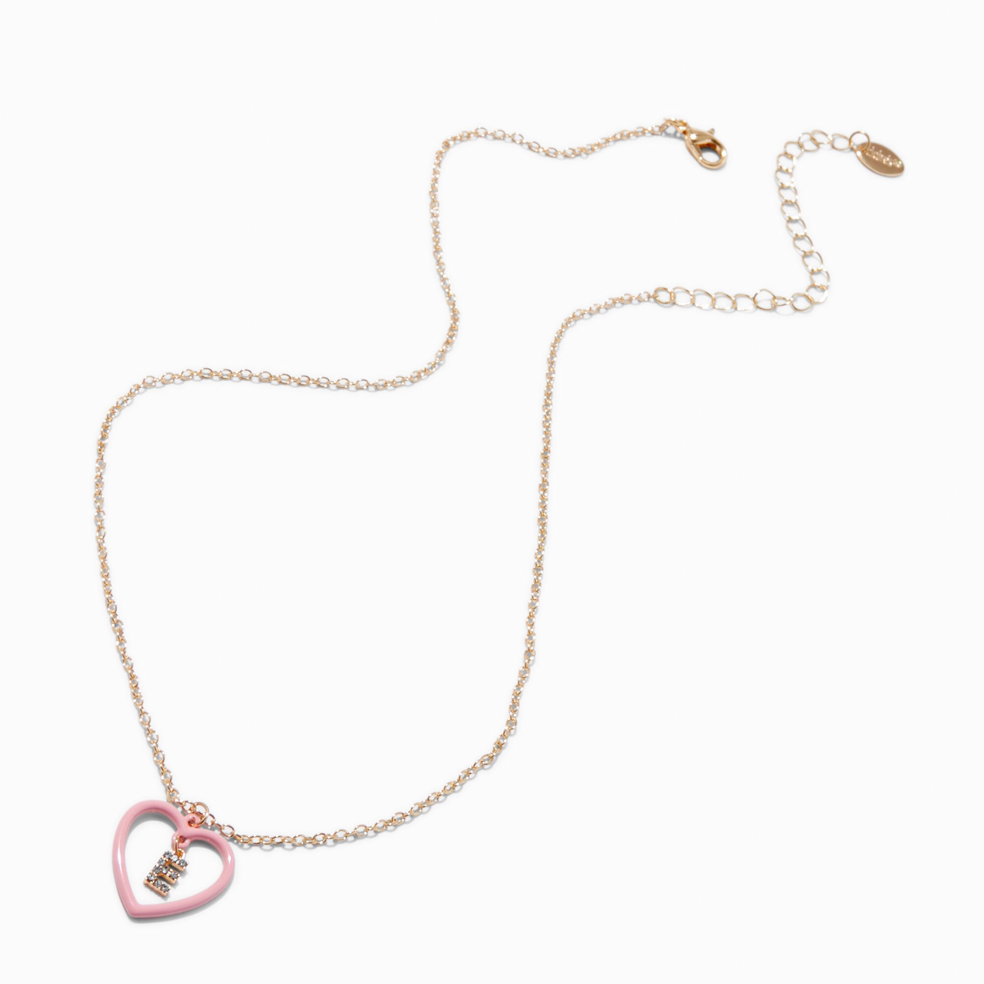 Pink Heart Initial Pendant Necklace - E,