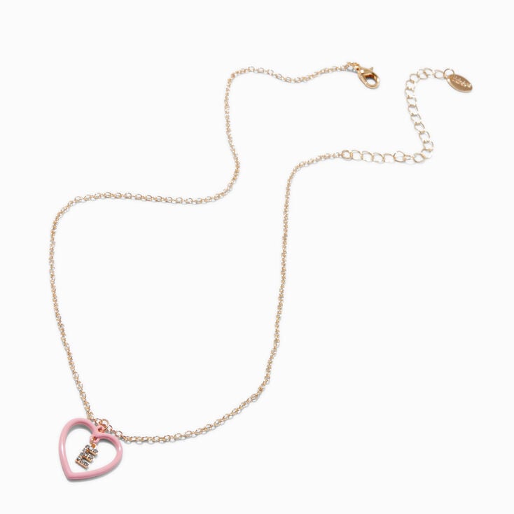 Pink Heart Initial Pendant Necklace - E,