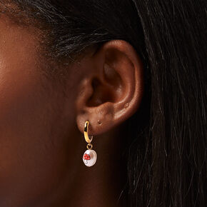 18K Gold Plated 10MM Red Mushroom Pearl Teardrop Huggie Hoop Earrings,