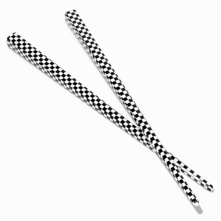 Black &amp; White Checkered Hair Sticks - 2 Pack,