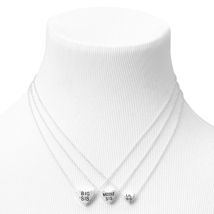 Best Friends Silver Sister Heart Pendant Necklaces - 3 Pack,