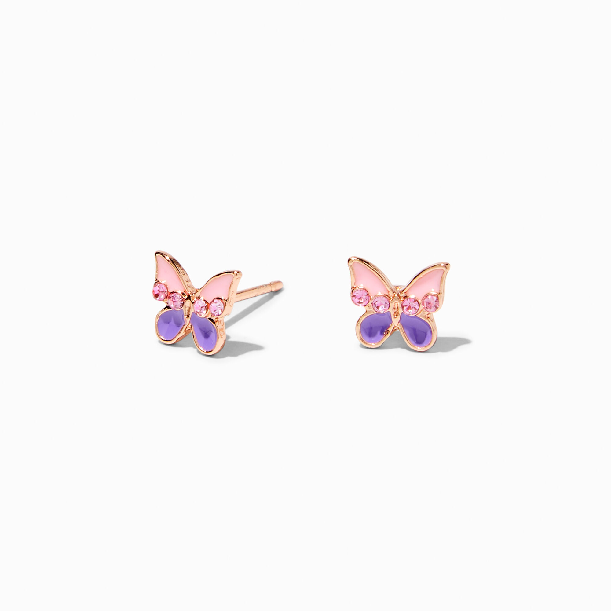 View Claires 18K Rose Gold Plated Butterfly Stud Earrings Pink information