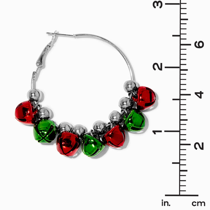 Christmas Jingle Bells 50MM Silver-tone Hoop Earrings,