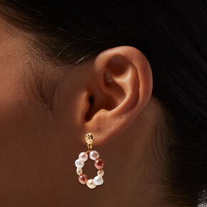 Multicolored Pearl 1&#39;&#39; Gold Drop Earrings,