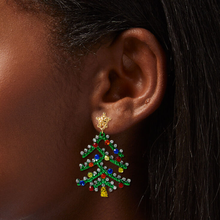 Gemstone Christmas Tree 1.5&quot; Drop Earrings,