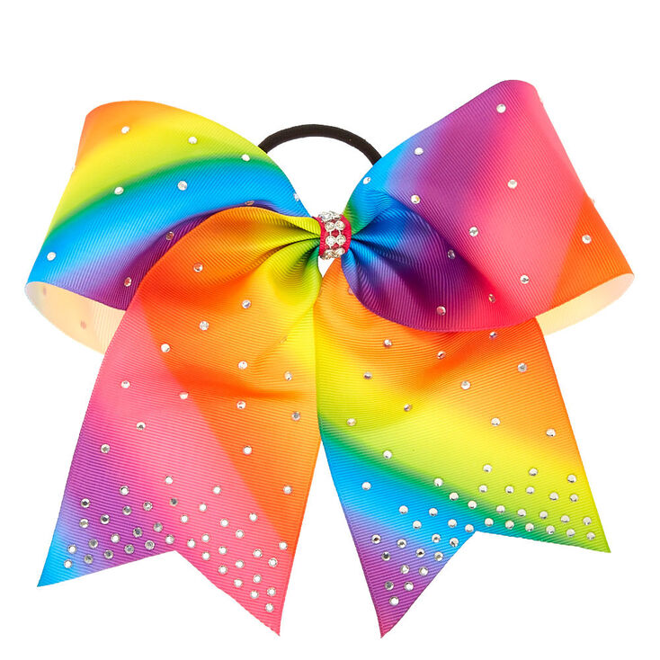 Rainbow Rhinestone Cheer Bow Hair Tie | Claire's US
