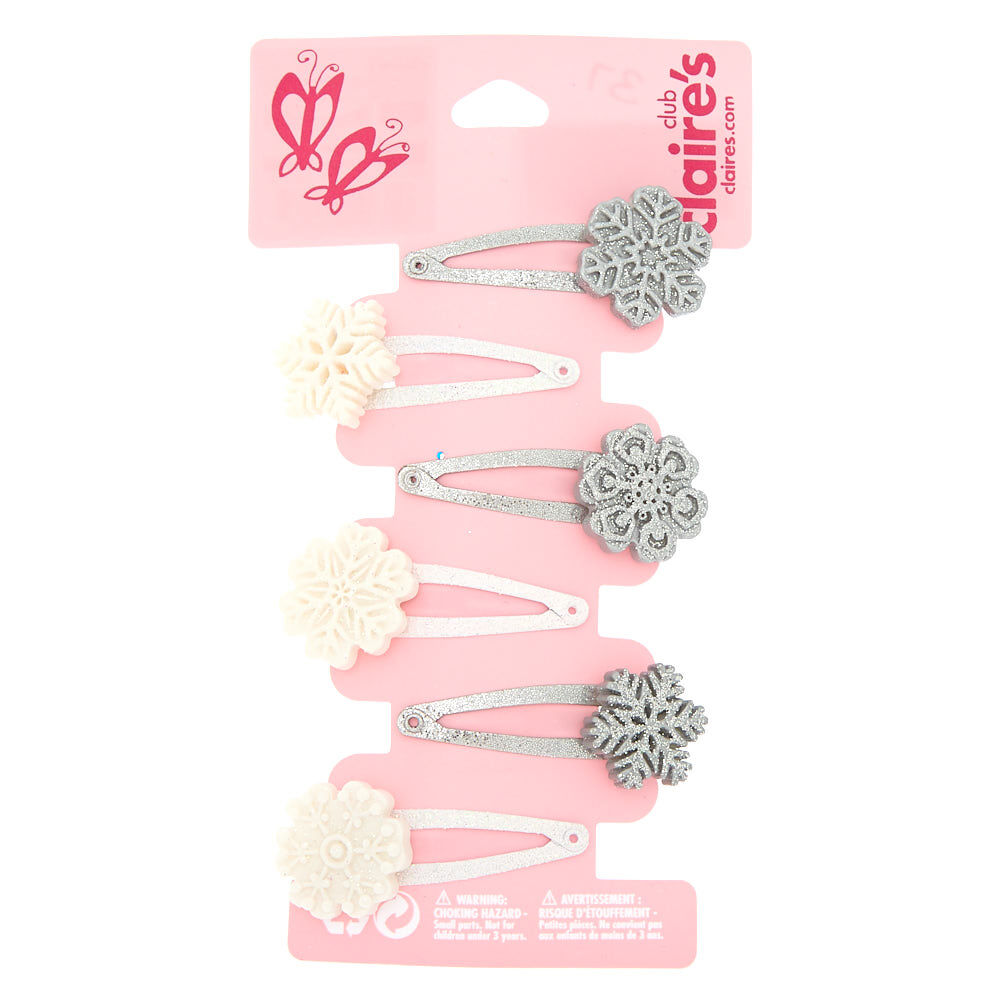 Claire's Club Snowflake Snap Hair Clips - 6 Pack,
