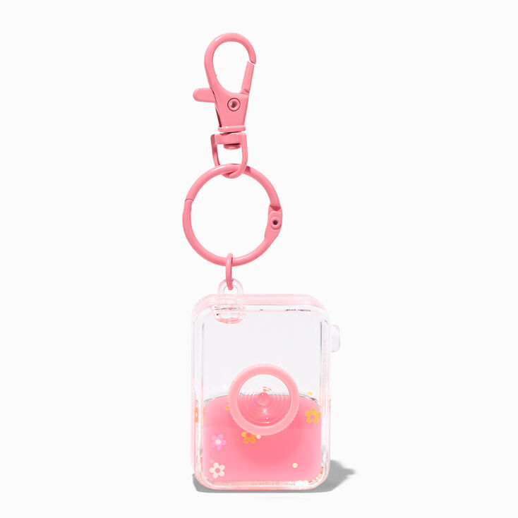 Pink Camera Water-Filled Glitter Keychain,