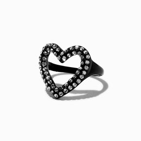 Pav&eacute; Crystal Black Cutout Heart Ring,