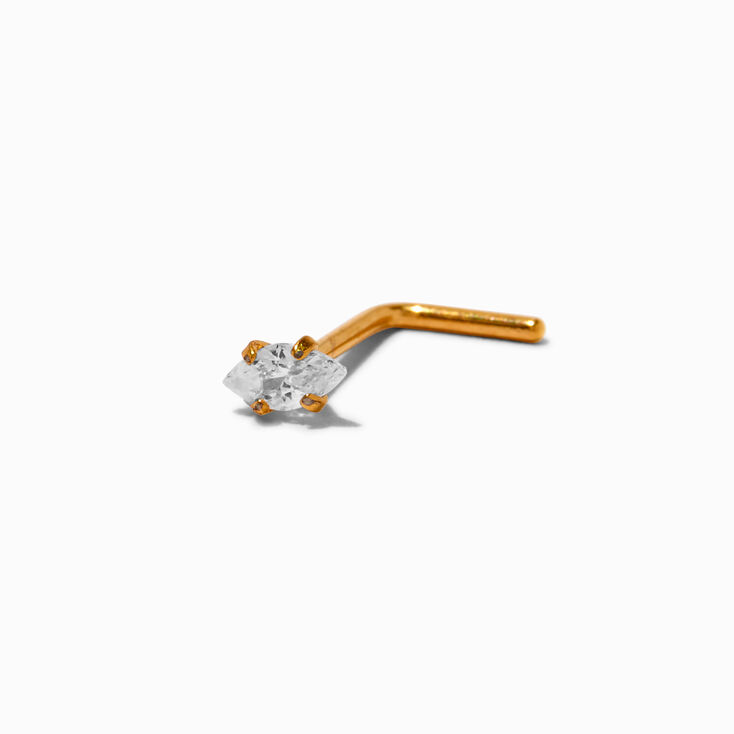 20G Gold-tone Titanium Cubic Zirconia Marquise Nose Stud,