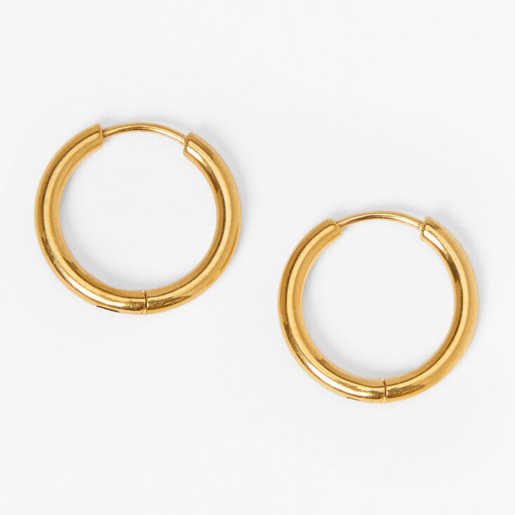 Gold Titanium 12MM Sleek Hoop Earrings,