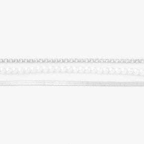 Silver-tone Rhinestone &amp; Pearl Bracelets - 3 Pack,