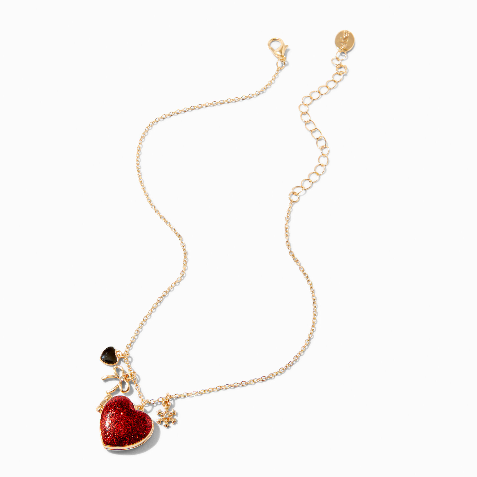 Claire s Club Red Glitter Heart Locket Pendant Necklace Claire s US