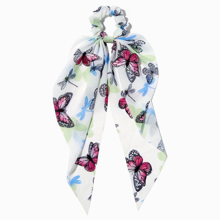 3-D Butterfly White Organza Hair Scrunchie Scarf,