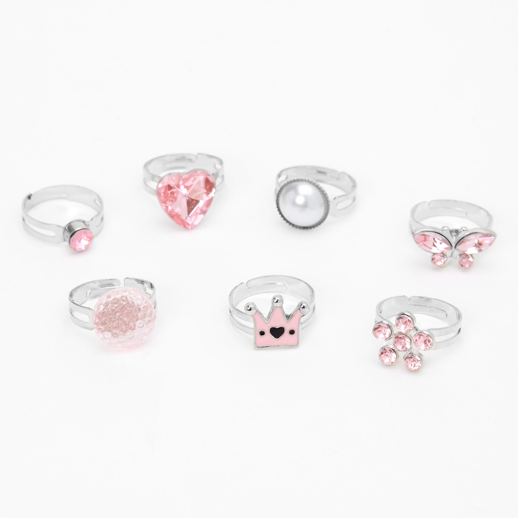 View Claires Club Pretty Pincess Rings 7 Pack Pink information