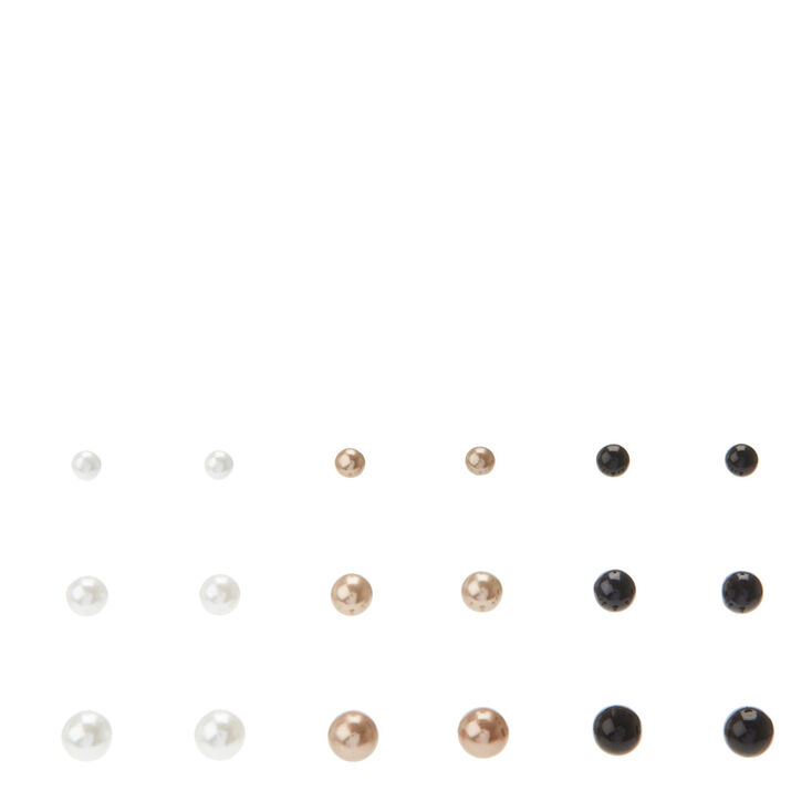 Lot de 9 clous d&#39;oreille avec perle d&#39;imitation couleur argent&eacute;s, couleur dor&eacute;es et noires,