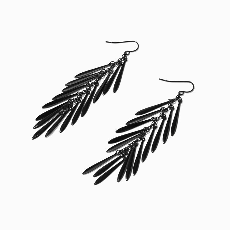 Black Fringe 3.5&quot; Drop Earrings,