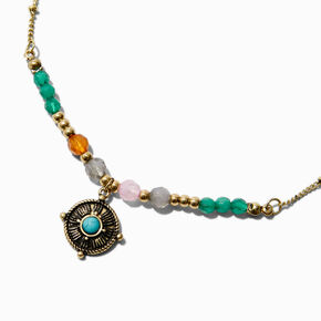 Beaded Turquoise Compass Pendant Necklace ,