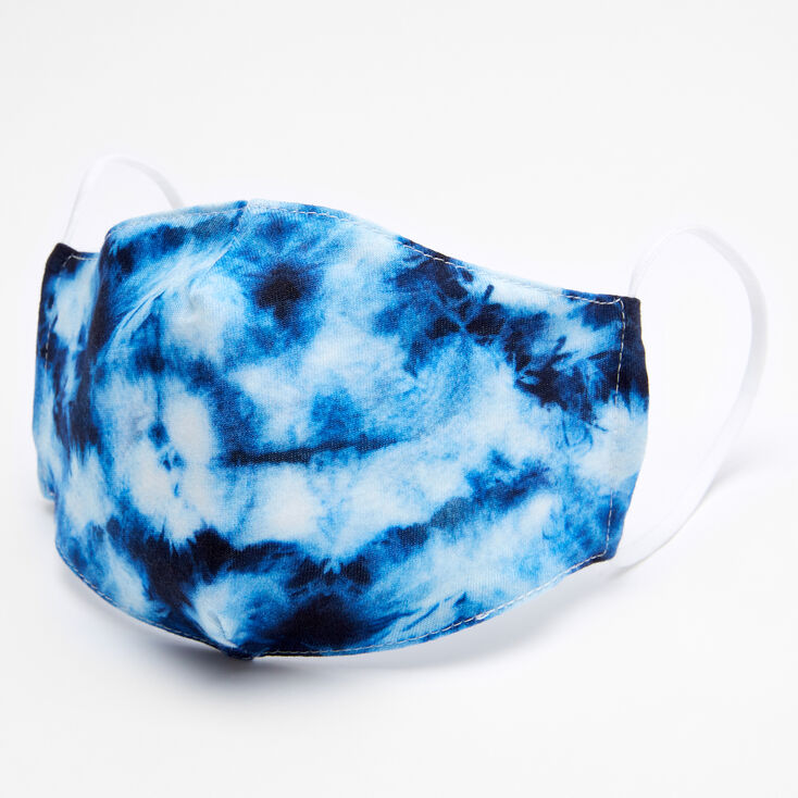 Cotton Blue Tie Dye Print Face Mask - Adult,