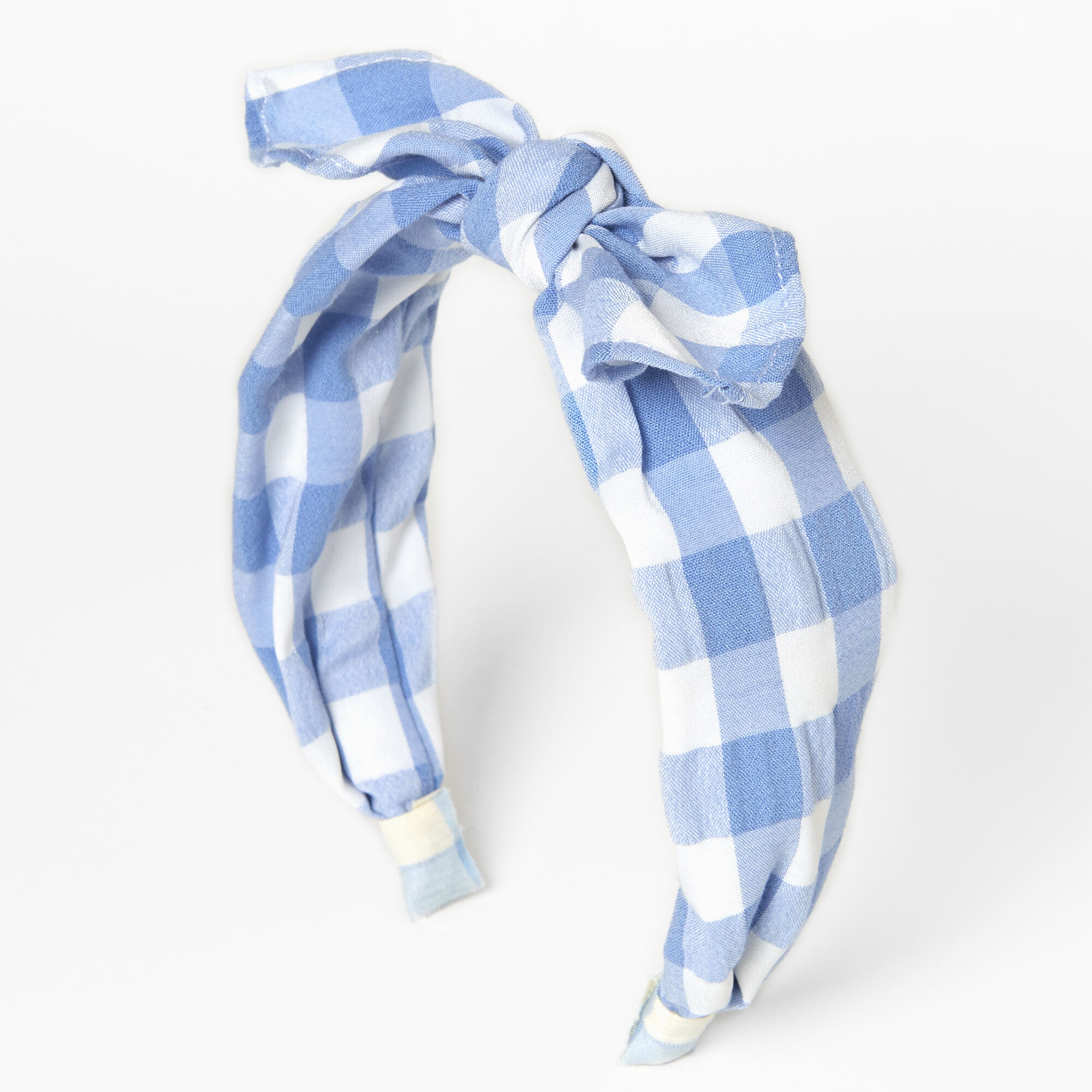 View Claires Gingham Knotted Bow Headband Blue information