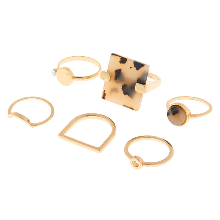 Gold Resin Tortoiseshell Rings - 6 Pack,