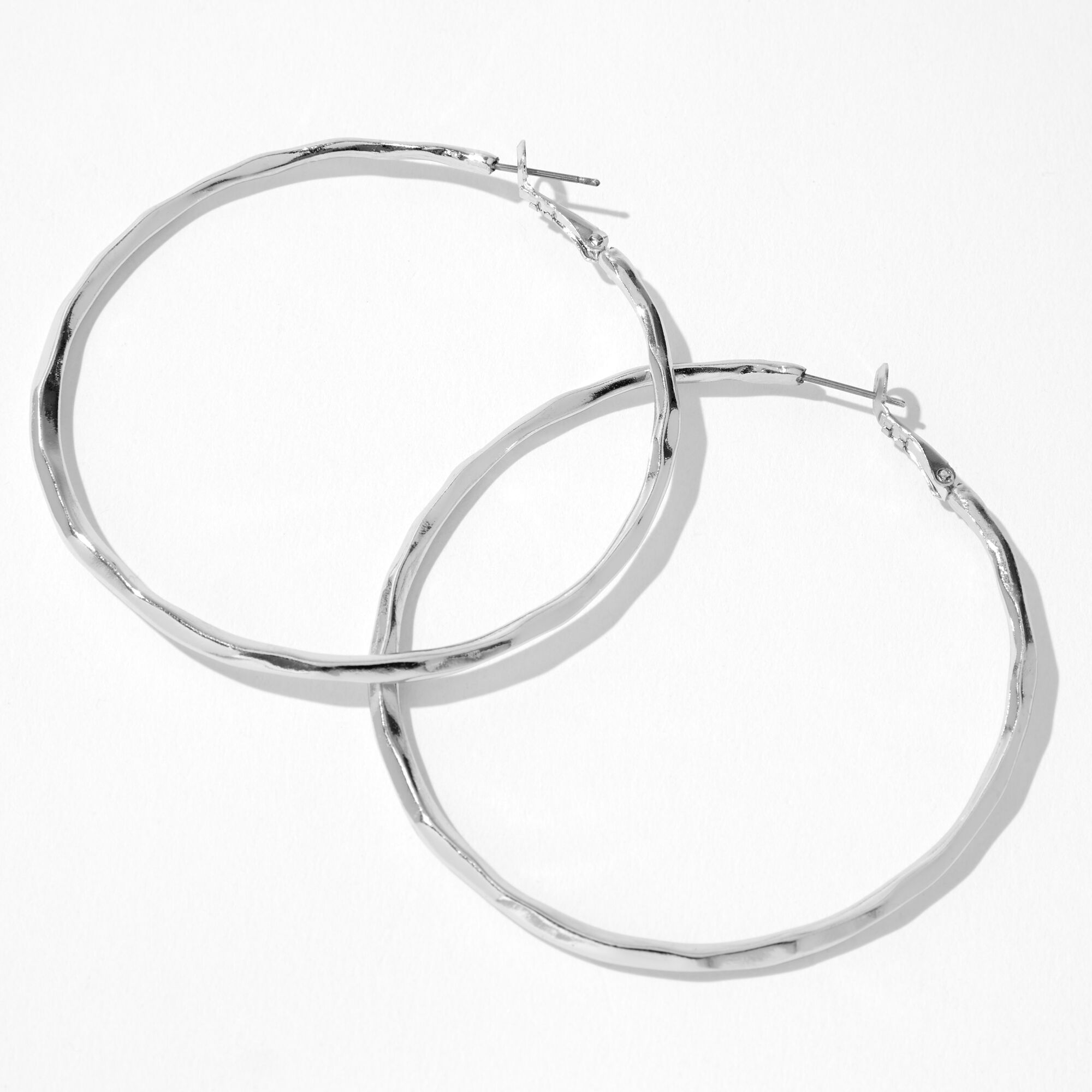 View Claires 80MM Molten Hoop Earrings Silver information