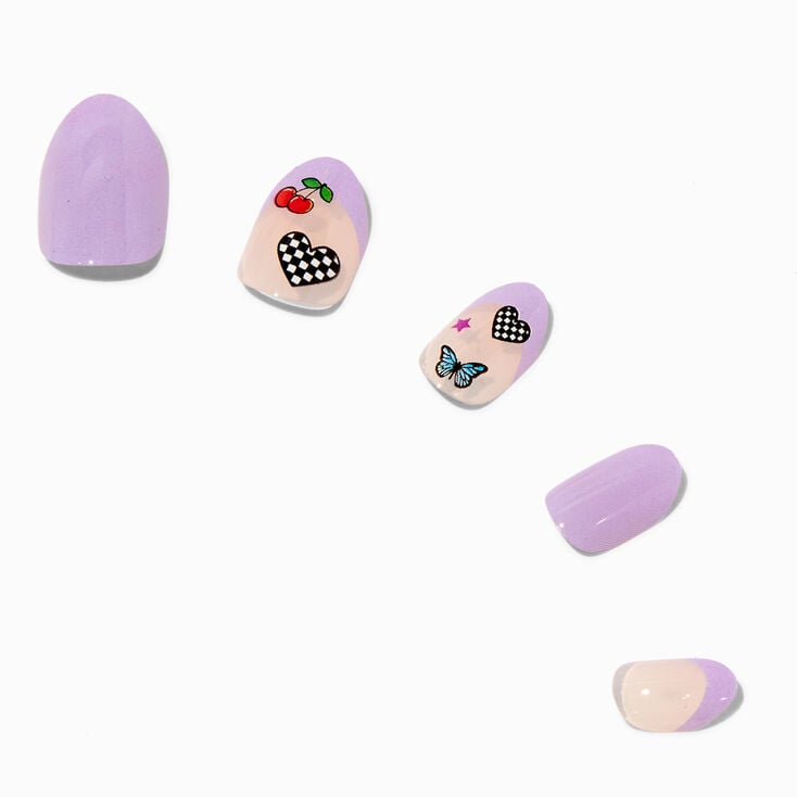 Purple French Tip Icons Stiletto Press On Vegan Faux Nail Set - 24 Pack,