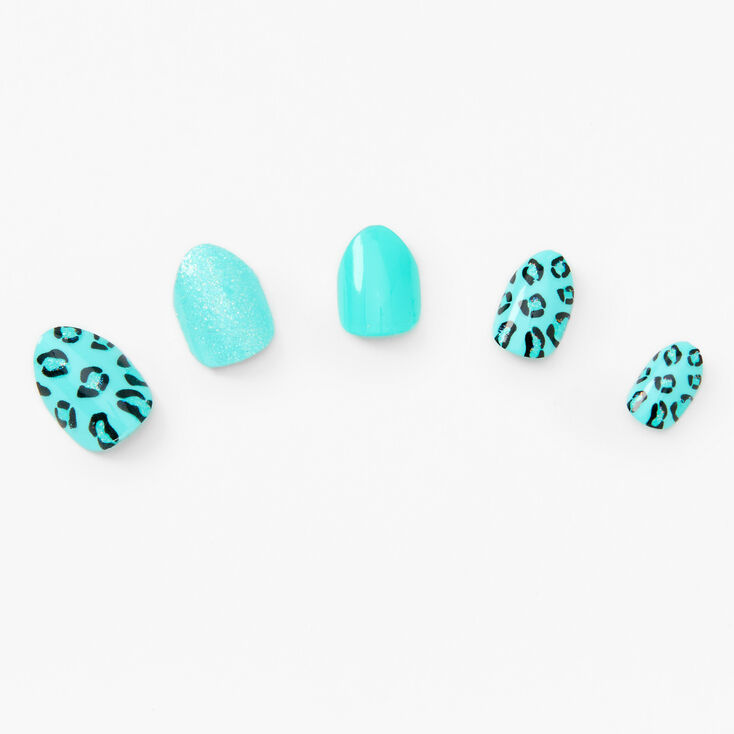Glitter Teal Leopard Stiletto Vegan Press On Faux Nail Set - 24 Pack,