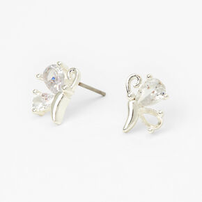 Silver Cubic Zirconia Half Butterfly Stud Earrings,