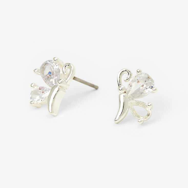 Silver Cubic Zirconia Half Butterfly Stud Earrings,