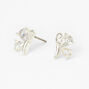 Silver Cubic Zirconia Half Butterfly Stud Earrings,