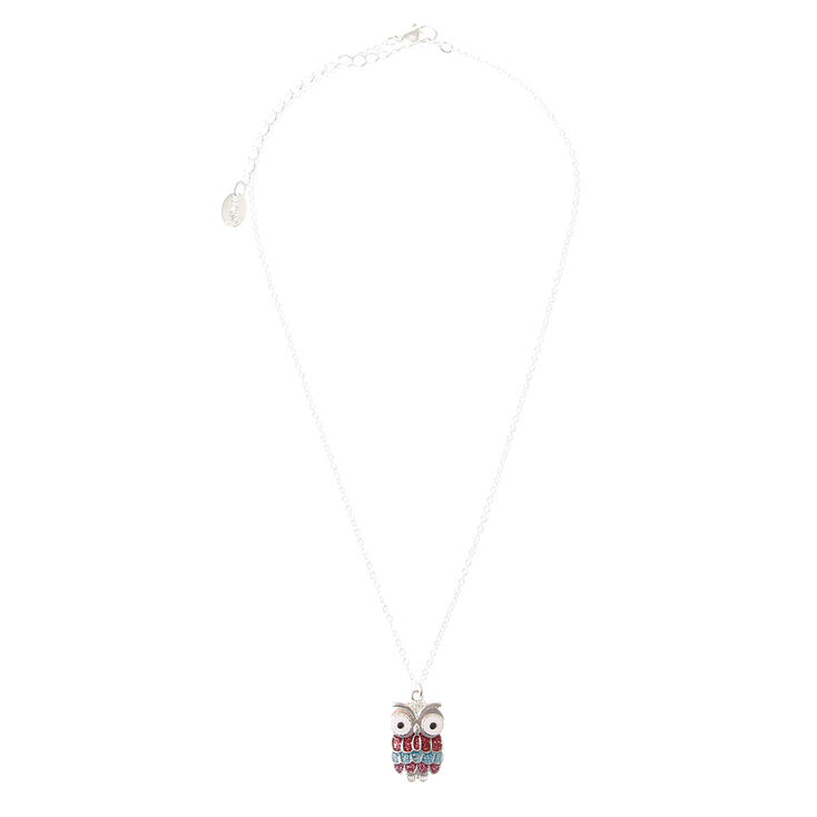 Glitter Silver Owl Pendant Necklace,