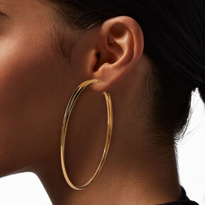 Gold-tone 80MM Rigid Patterned Hoop Earrings,