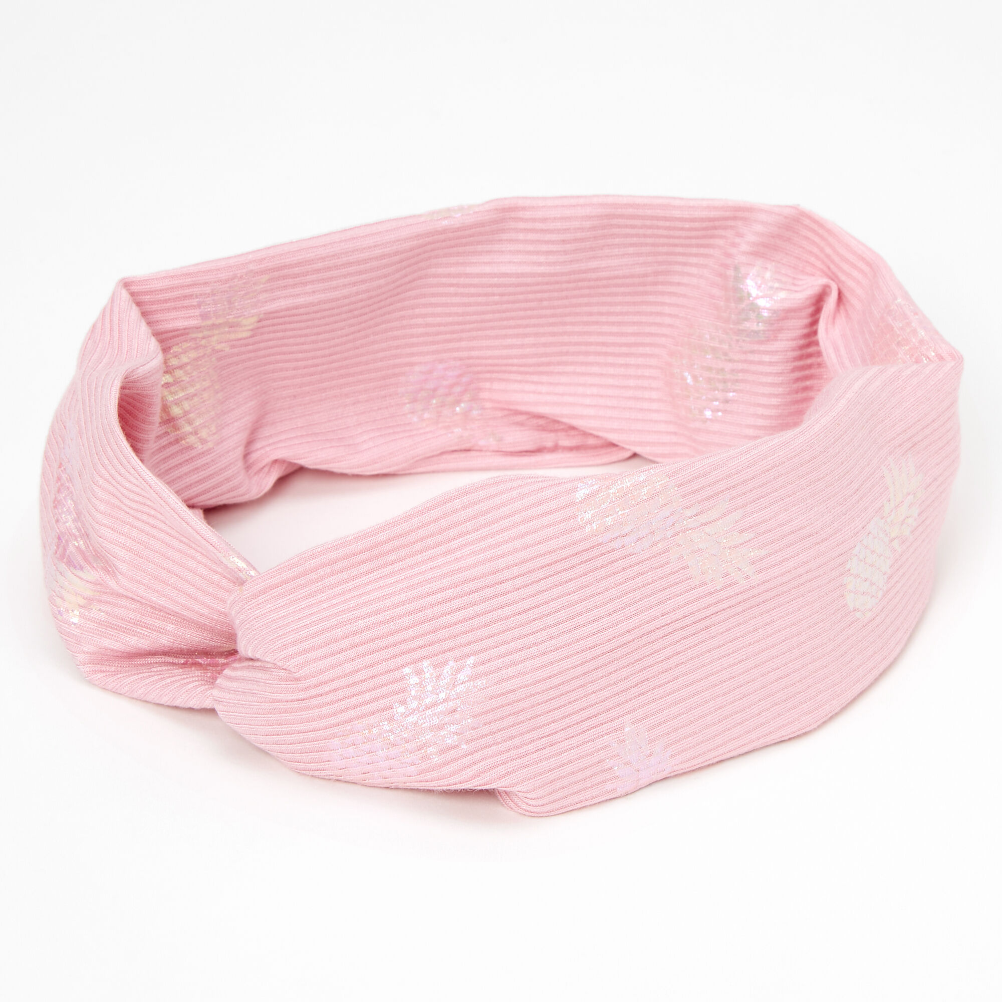 Claire's Bandeau en jersey épais torsadé ananas métallique - Rose