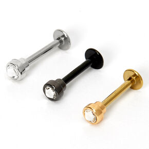 Mixed Metal 16G Crystal Labret Flat Back Studs - 3 Pack,