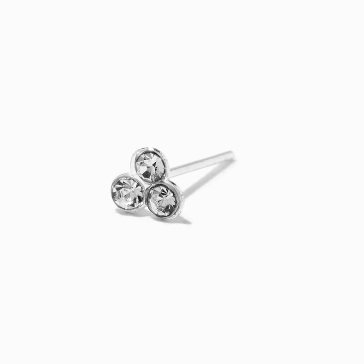 22G Sterling Silver Tri-Ball Crystal Nose Stud,