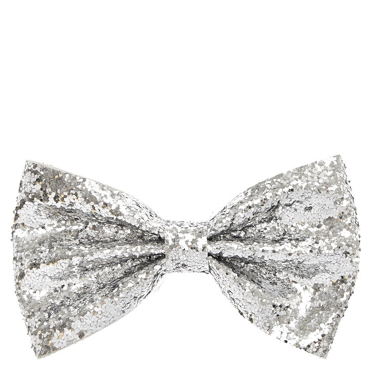 Silver Glitter Bow Hair Clip Claire S Us