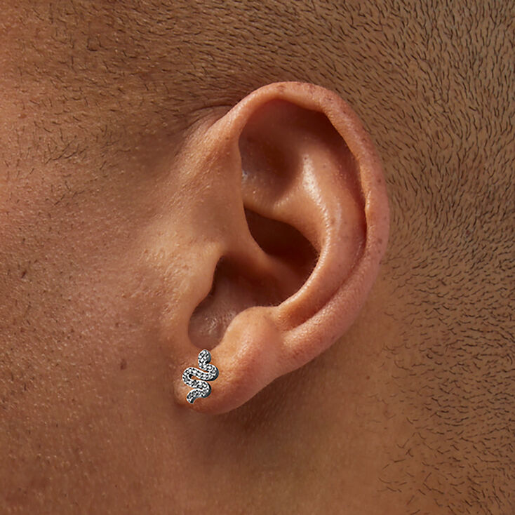 C LUXE by Claire&#39;s Silver-tone Titanium Cubic Zirconia Pav&eacute; Snake Flat Back Stud Earrings,