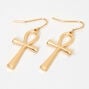 Gold Ankh 1&quot; Drop Earrings,